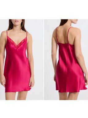 Etam Milky Lace Trim Silk Chemise in Petunia Sz M